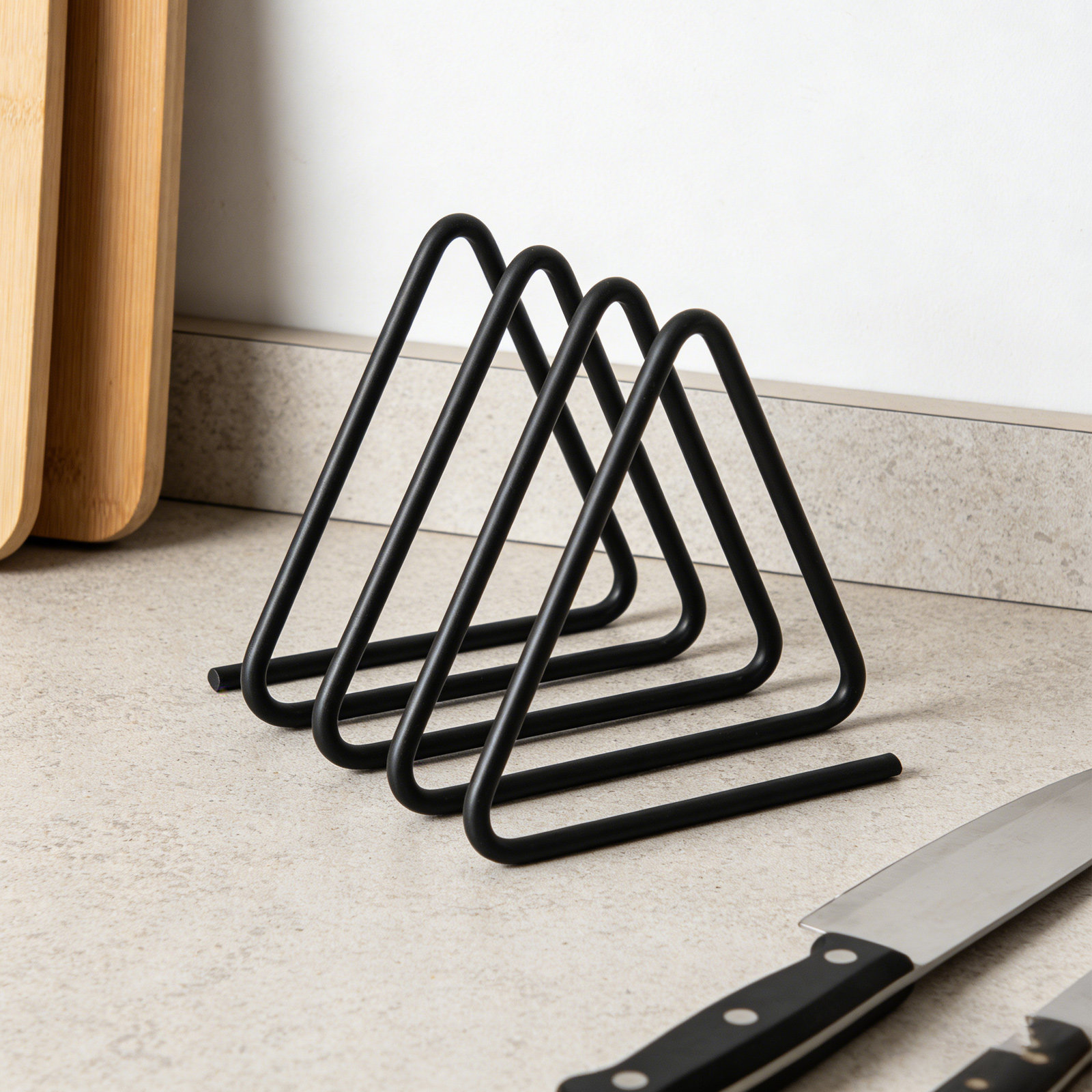 Kitchen Baking Area - Triangle Cutting Board Holder Black Metal